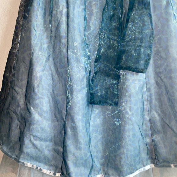 Vintage Fetish Punk Chiffon Leopard Print Tulle Hem Blue Strapless Goth Dress 10 - Picture 8 of 16